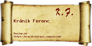 Kránik Ferenc névjegykártya